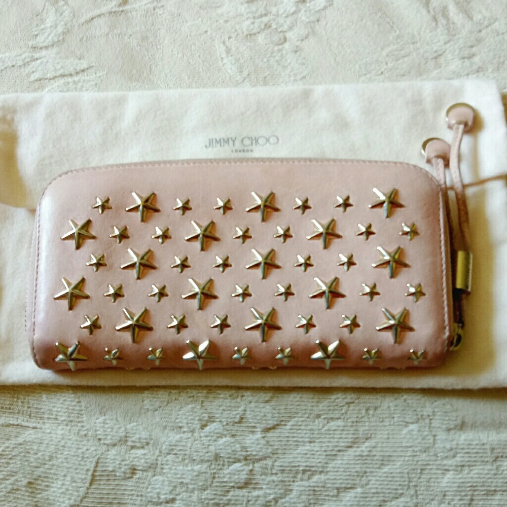 💯Auth Jimmy Choo Carnaby star zippy wallet peach